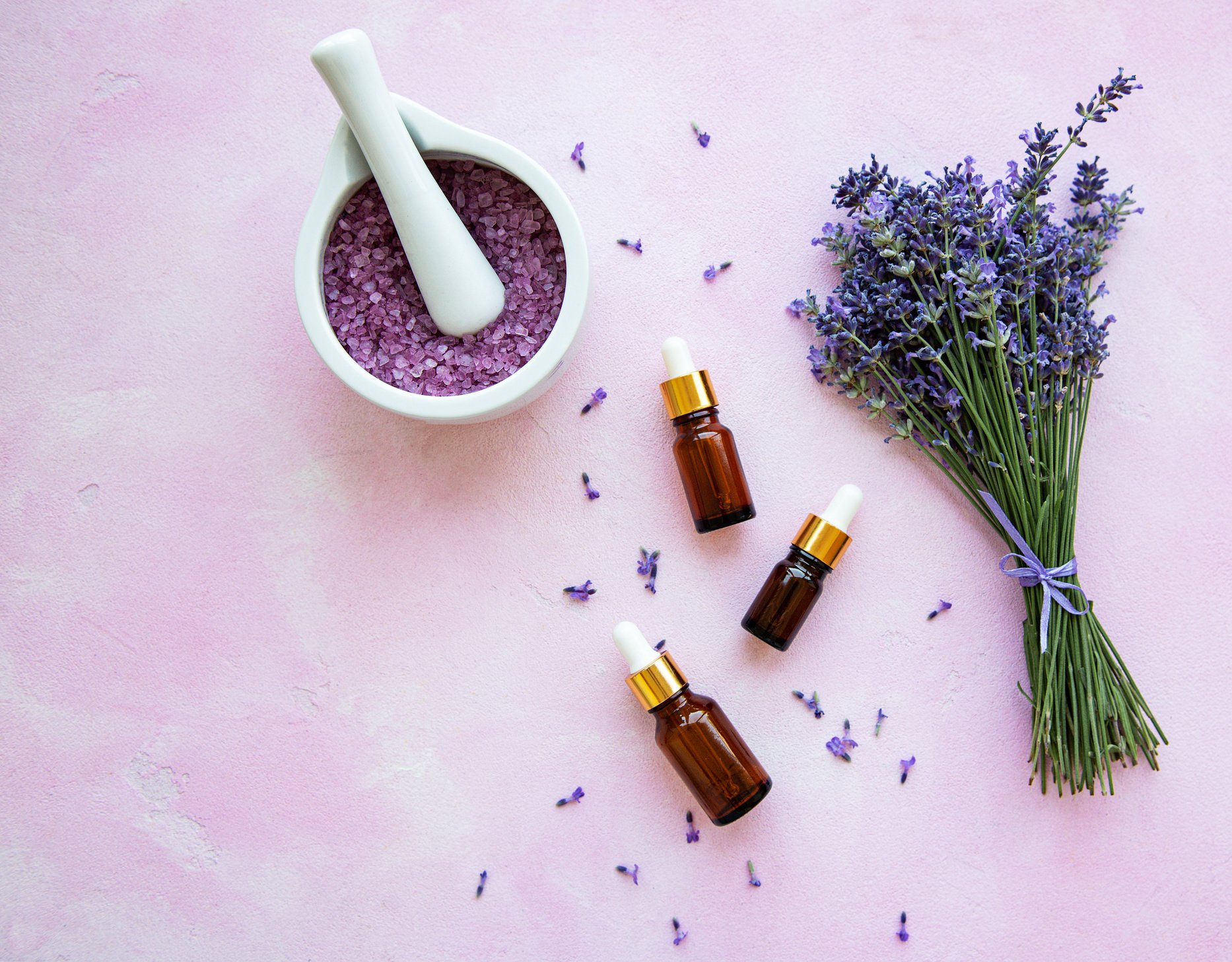 Lavender Epsom Salt and Essential Oil Bottles